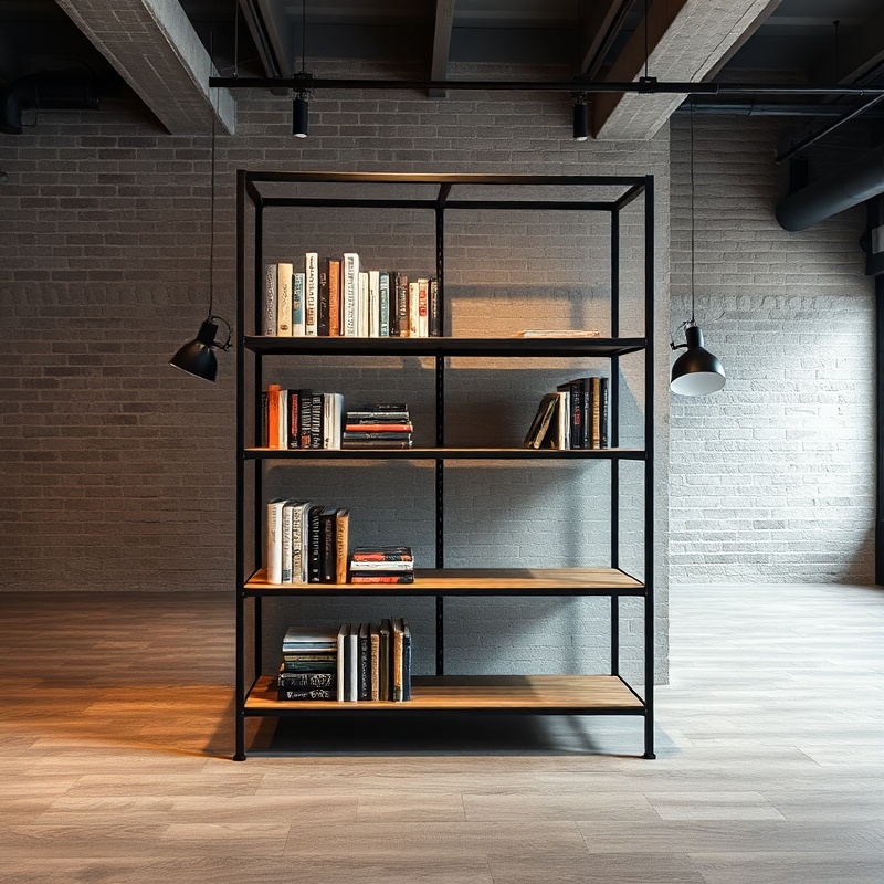 Living Room Bookshelf - Industrial Metal Wood
