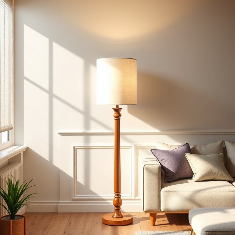 Living Room Floor Lamp - Wooden Linen Shade