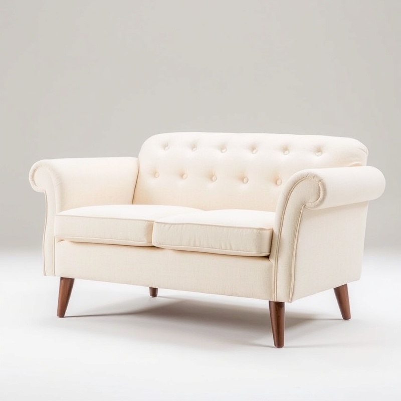 Living Room Loveseat - Cream Upholstered
