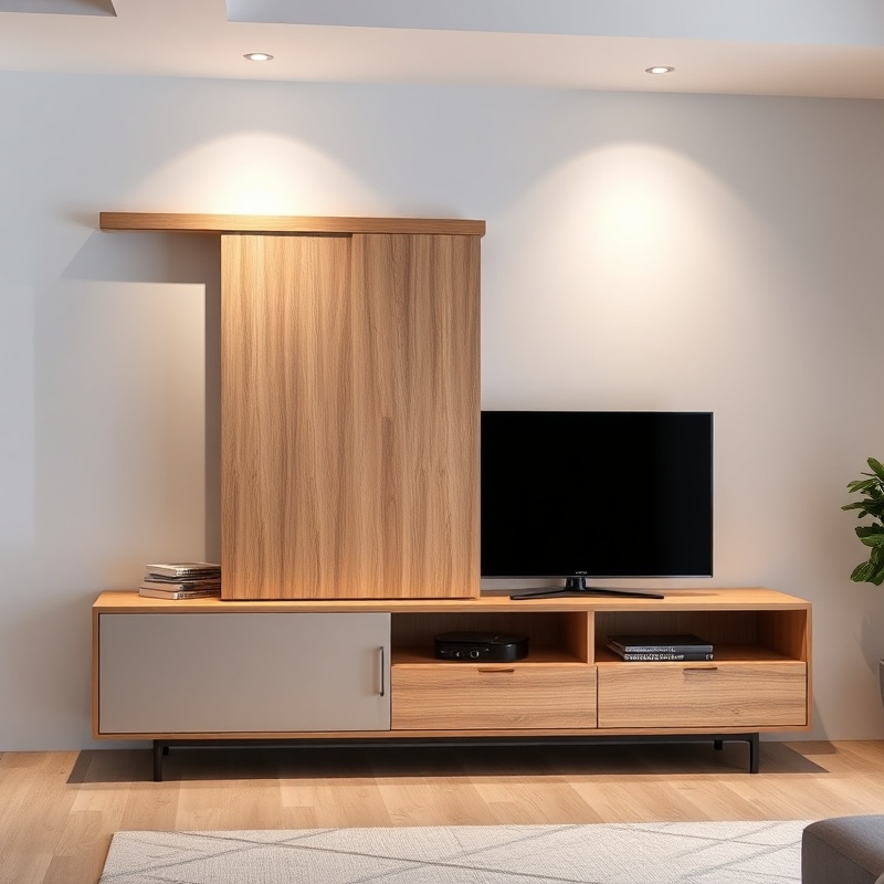 Living Room Media Console - Gray Sliding Doors