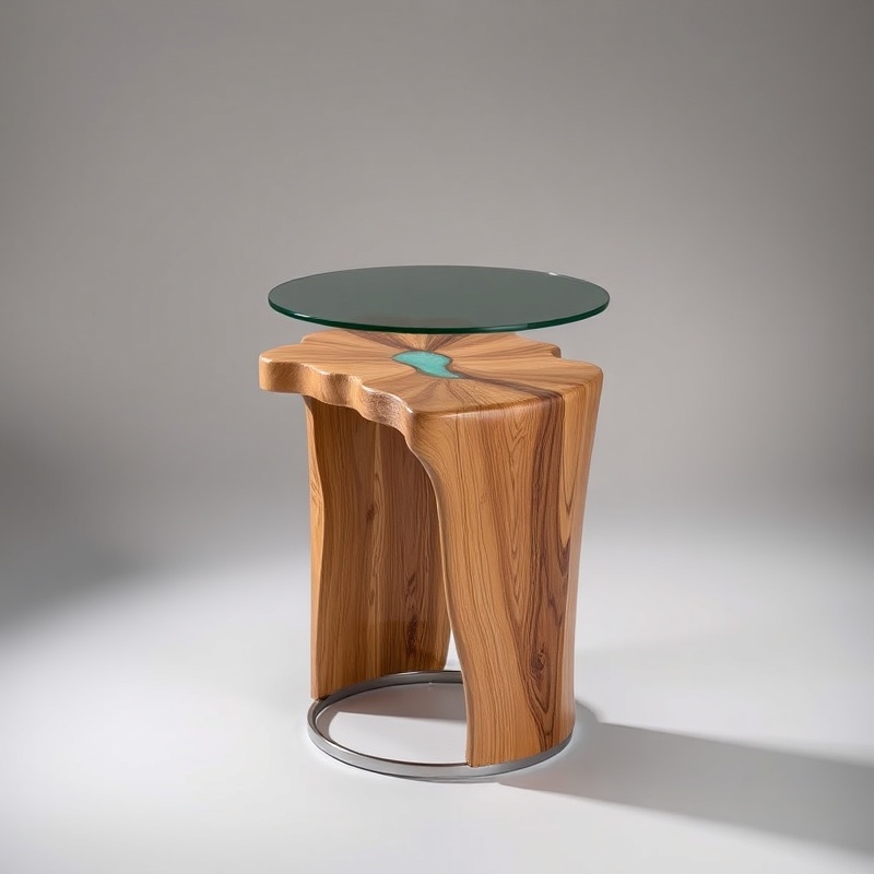 Living Room Side Table - Wood Glass Fusion