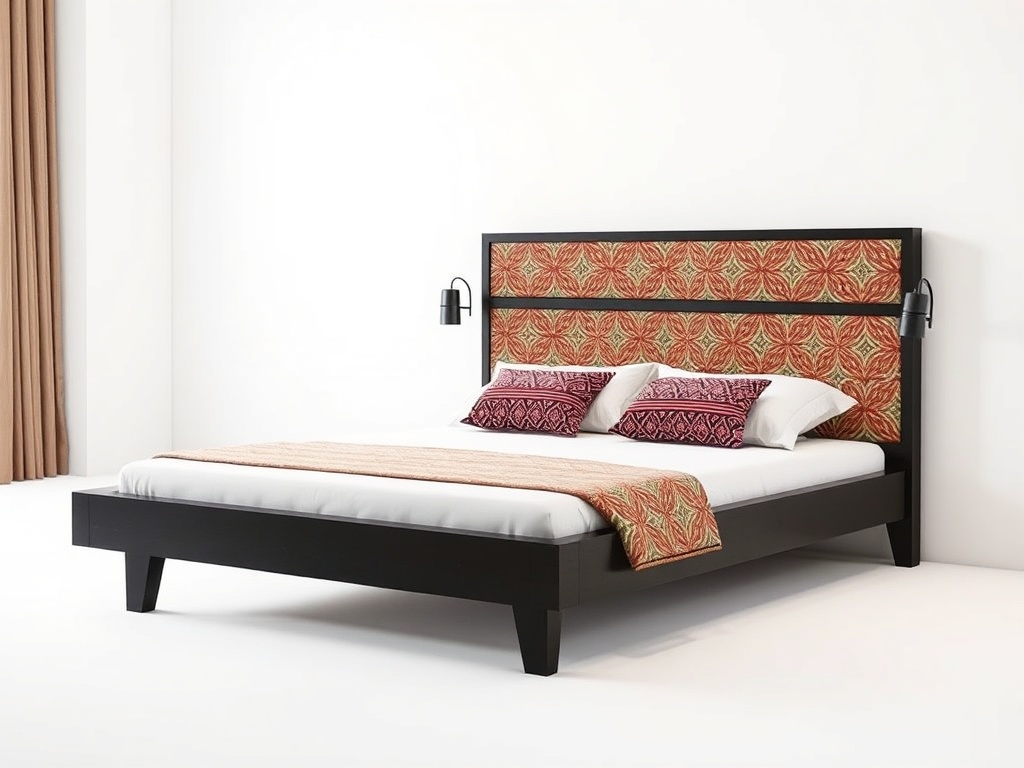 Bed - Contemporary Minimalist Black with Ethnic Patterns