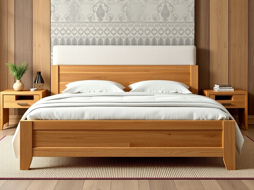 Bed - Modern Farmhouse Light Oak with Block Print