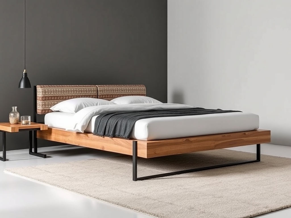 Bed - Modern Urban Black Steel and Wood Floating