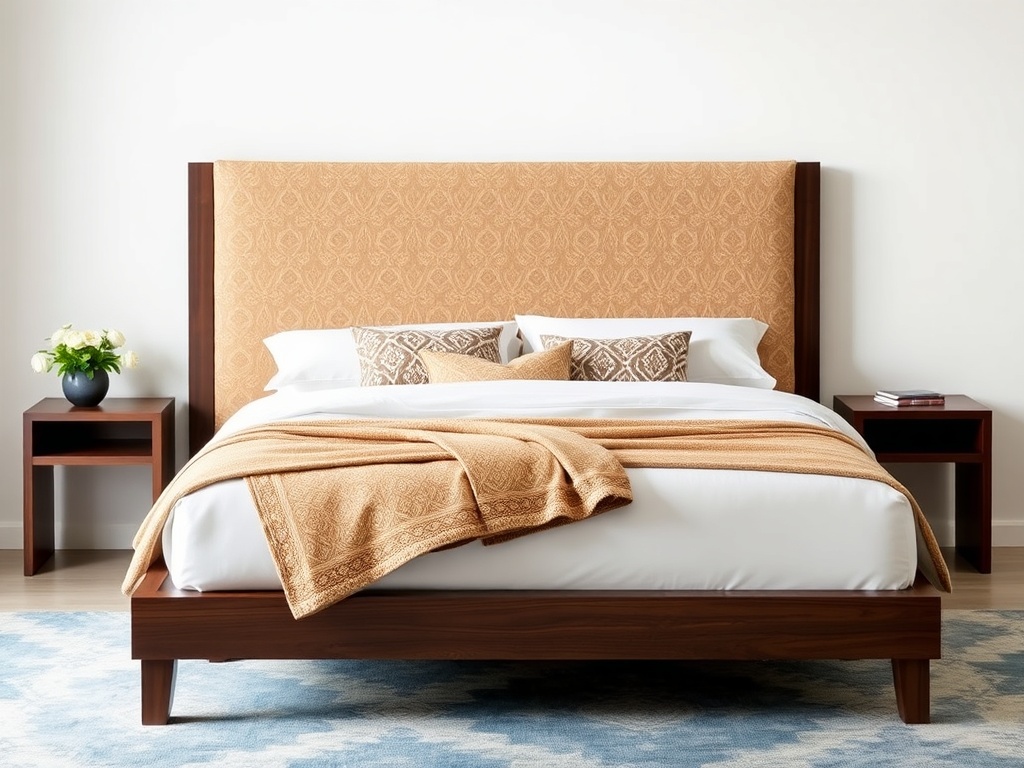 Bed - Contemporary Fusion Espresso with Block Print