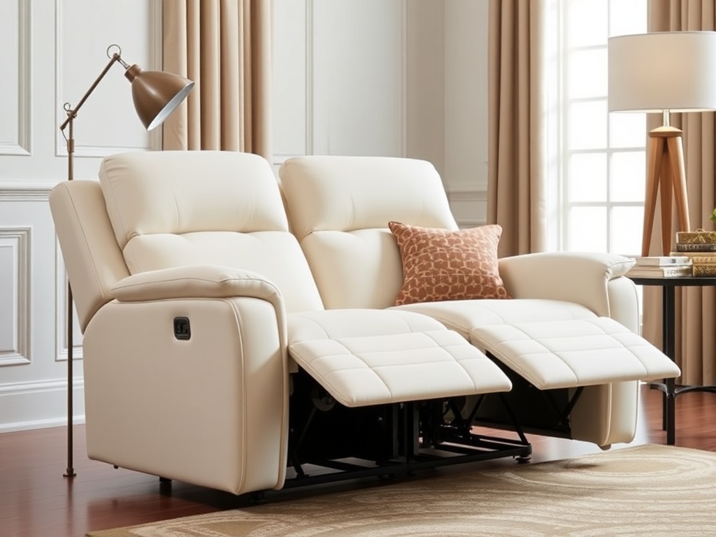 Recliner - Cream Microfiber Theatrical Arms