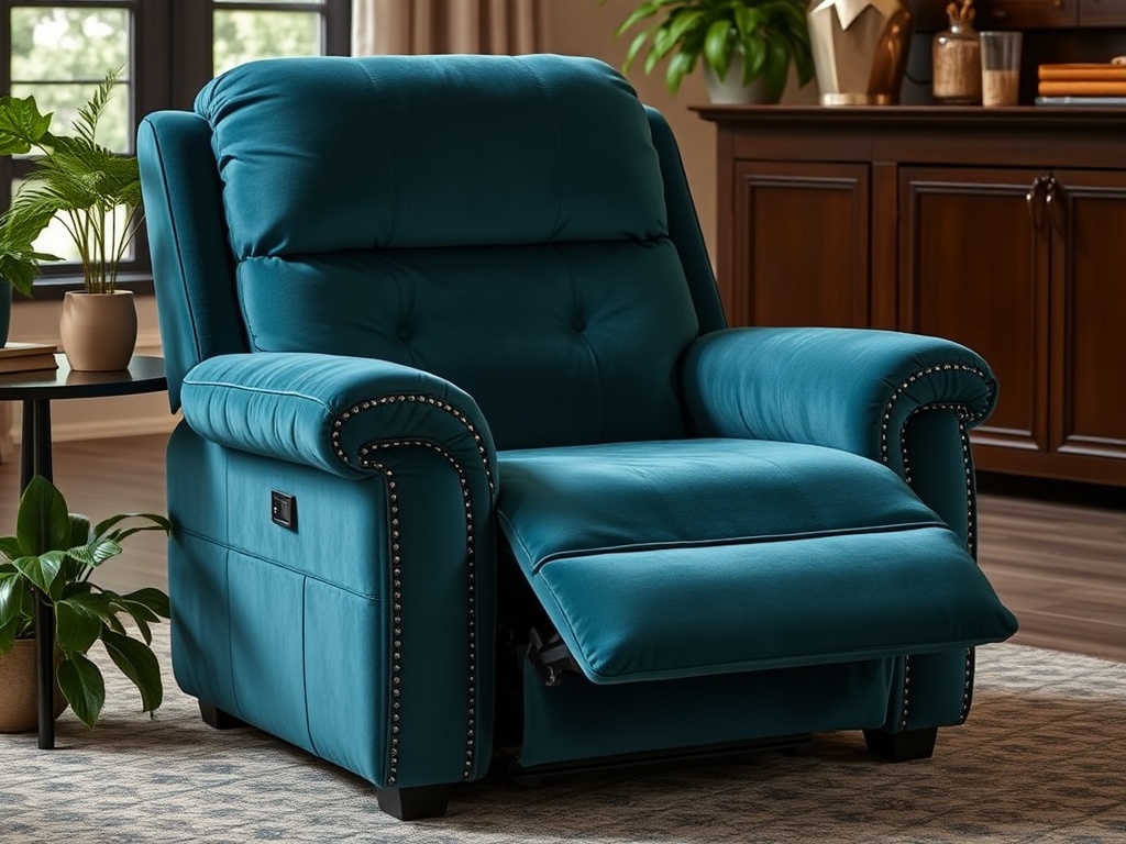 Recliner - Deep Teal Velvet Massage & Heat