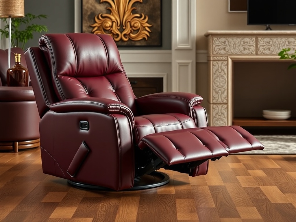 Recliner - Burgundy Leather Massage