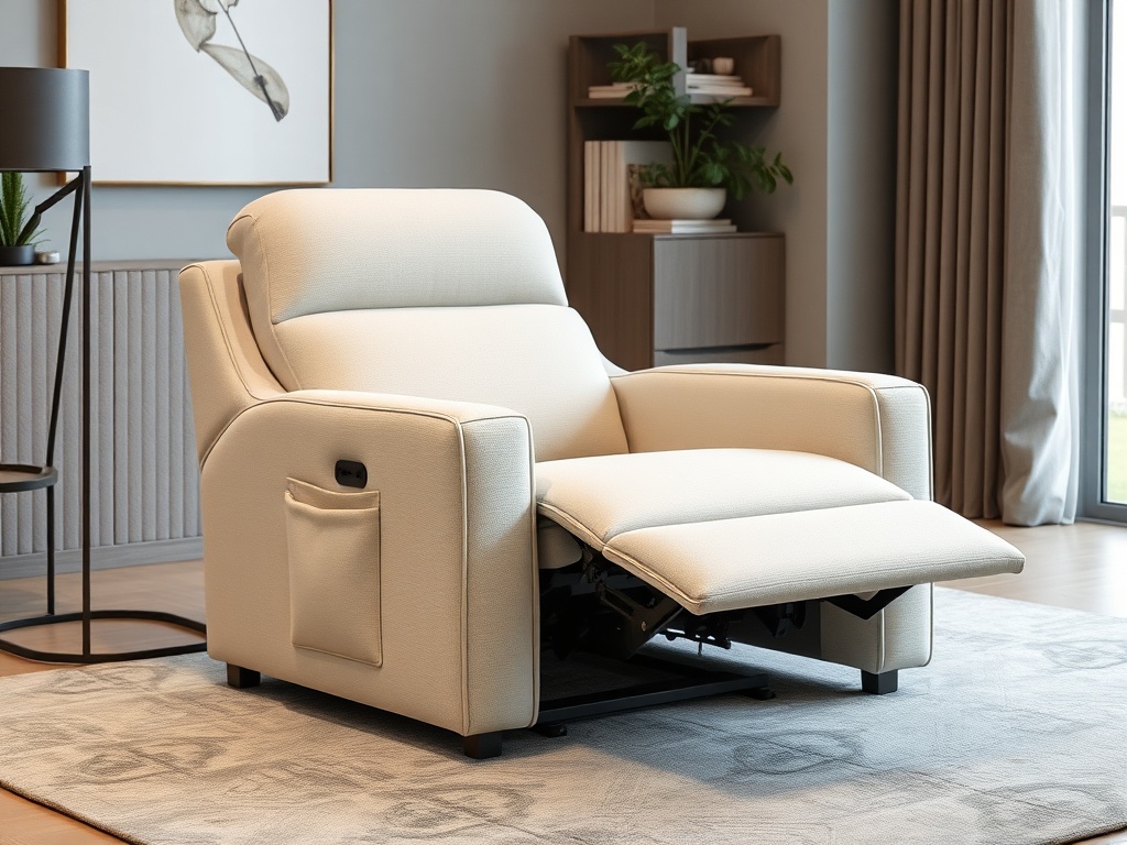 Recliner - Cream Fabric with Pockets