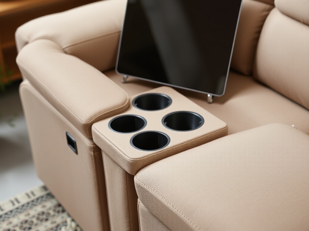Recliner Sofa Set - Beige Fabric Functional