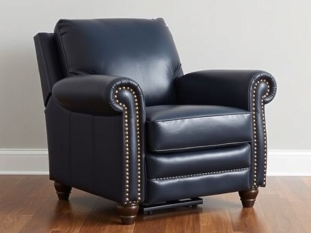 Recliner - Navy Leather Nailhead