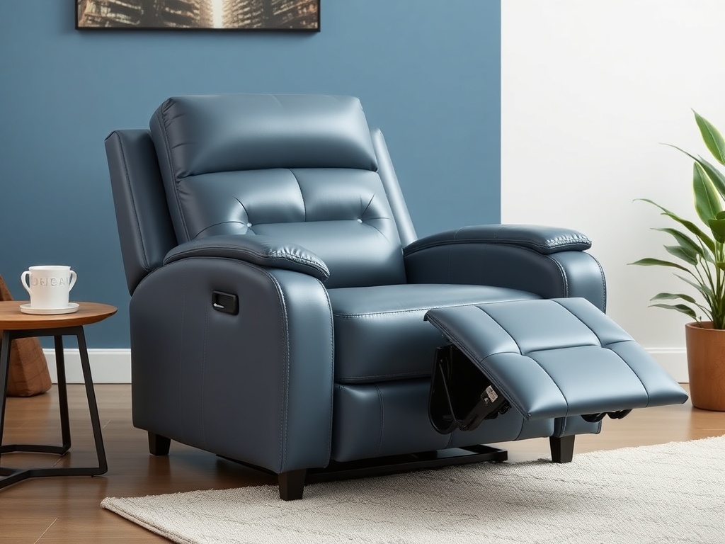 Recliner - Slate Blue Leather with Storage