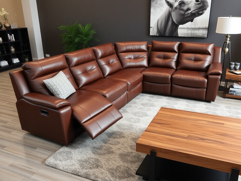 Recliner Sofa Set - Brown Leather
