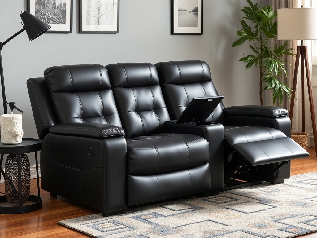 Recliner - Black Leather with Storage