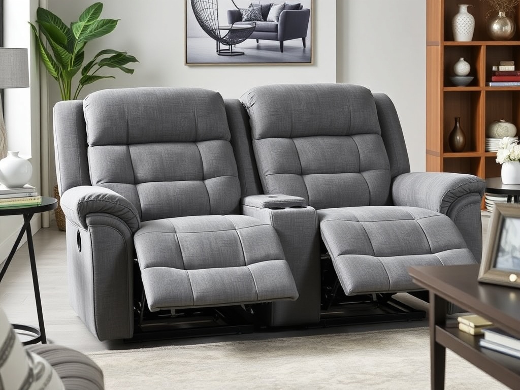 Recliner Sofa Set - Gray Loveseat with Power