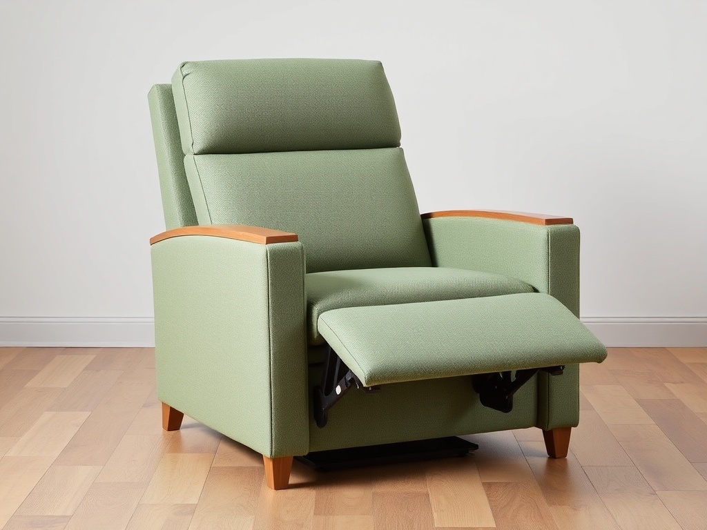 Recliner - Sage Fabric with Wooden Armrests