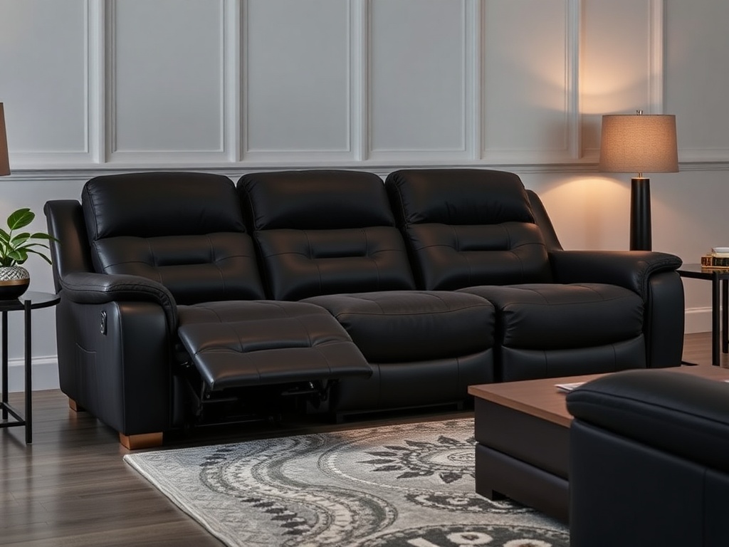 Recliner Sofa Set - Black Velvet Massage
