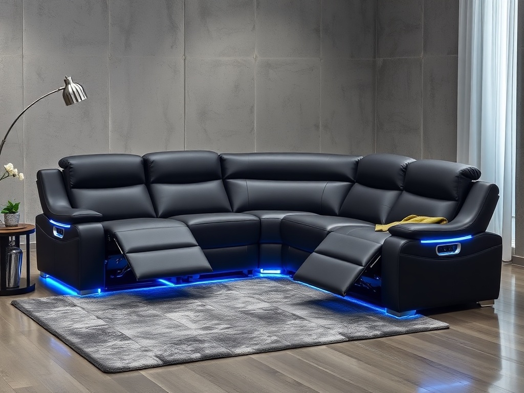 Recliner Sofa Set - Charcoal with LED Lights