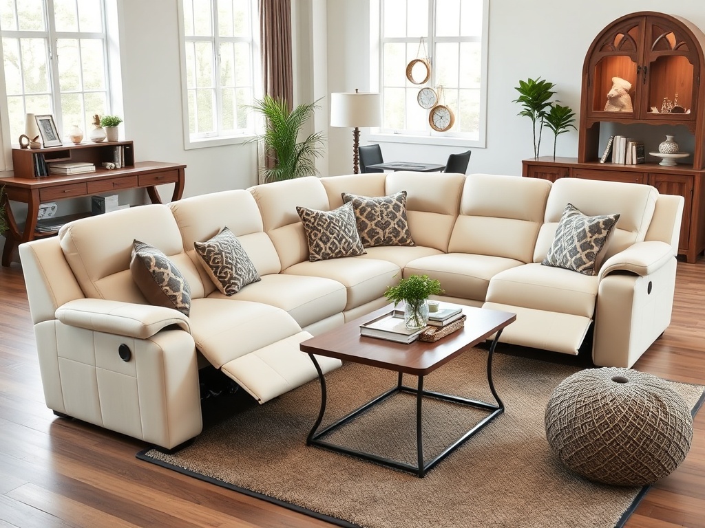 Recliner Sofa Set - Cream Microfiber Sectional