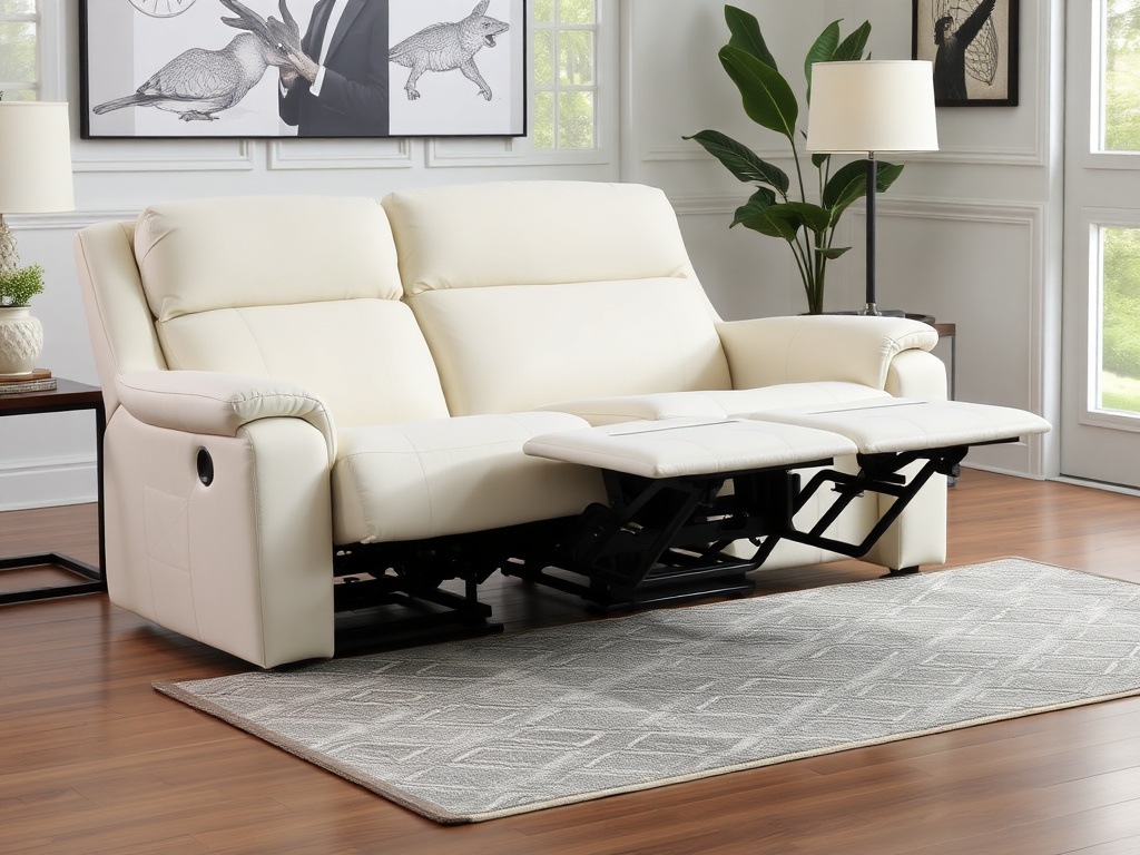 Recliner Sofa Set - Ivory Microfiber Loveseat