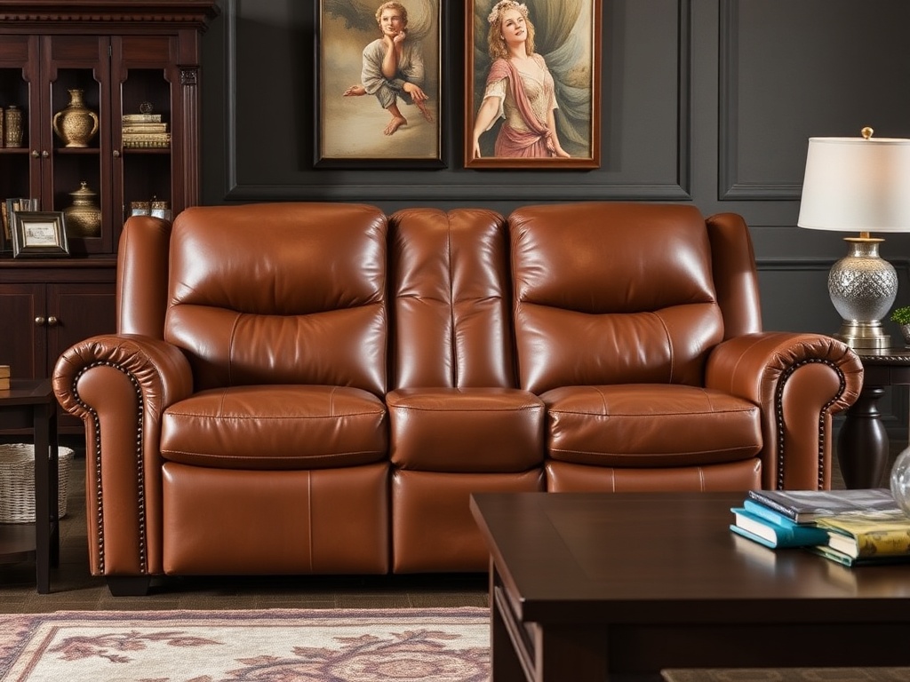 Recliner Sofa Set - Caramel Leather Loveseat