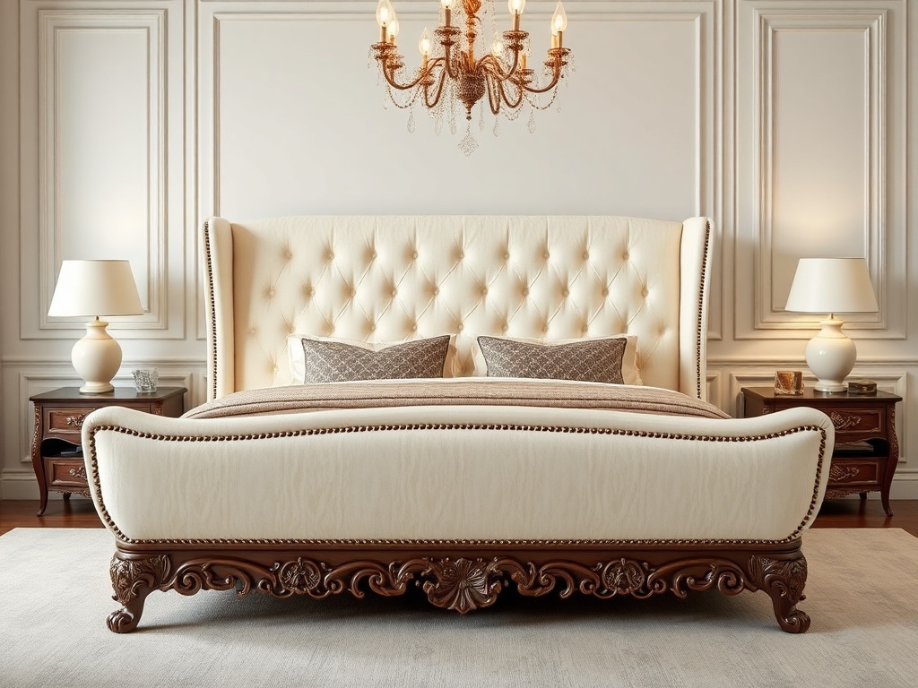 Bed - Premium Upholstered Cream Velvet Fusion