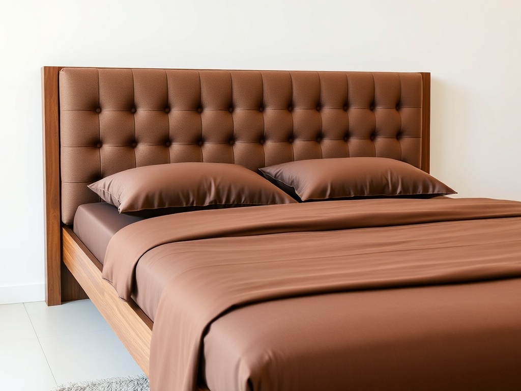 Bed - Modern Upholstered Chocolate Brown Linen
