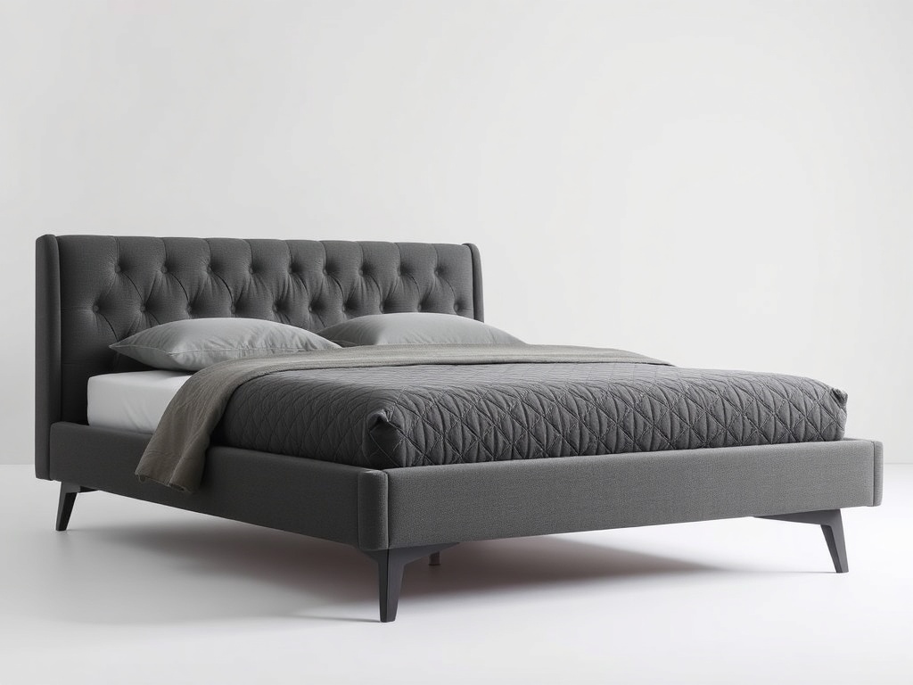 Bed - Modern Upholstered Slate Gray Quilted