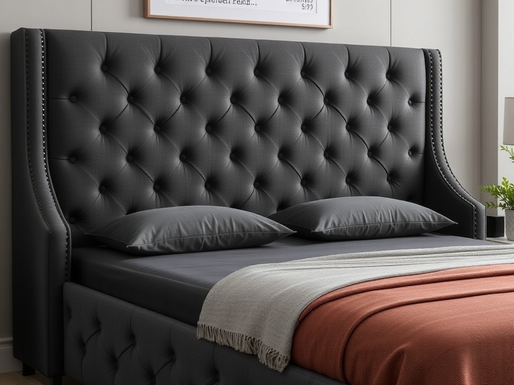 Bed - Modern Upholstered Diamond Tufted Gray