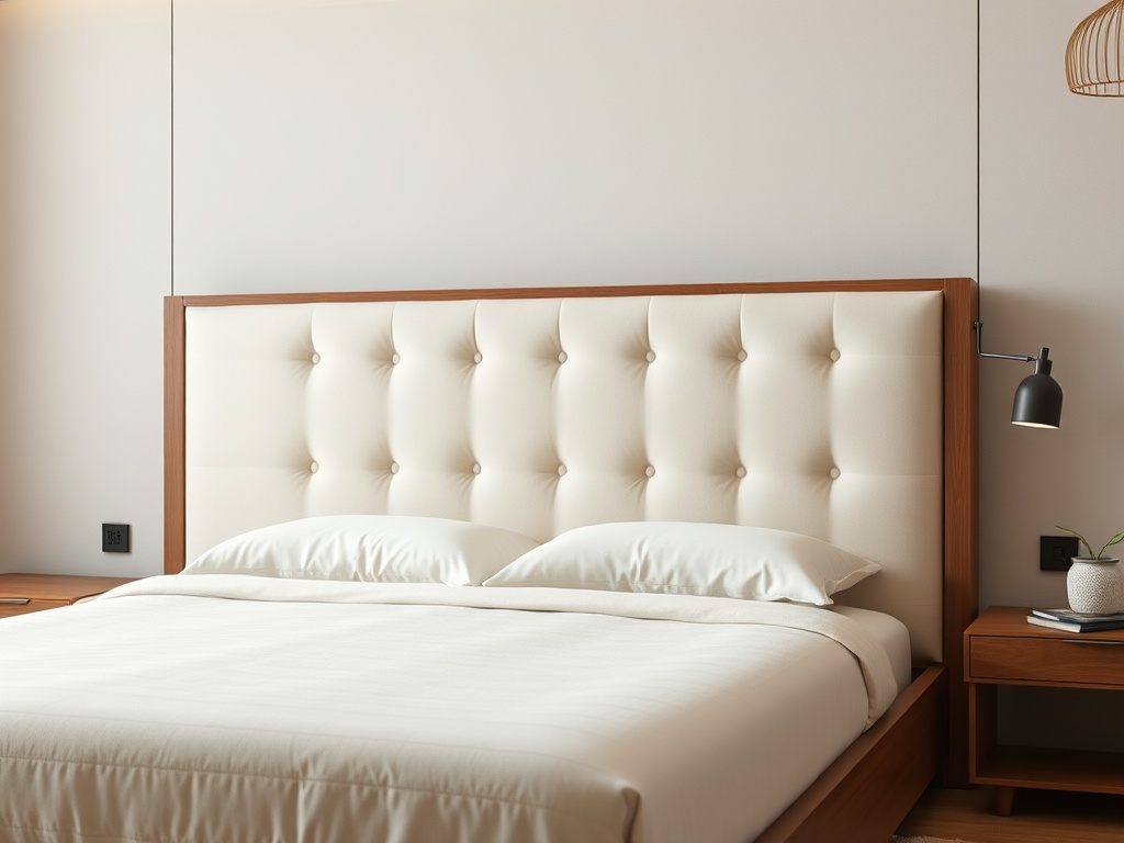Bed - Contemporary Upholstered Ivory Button Tufted