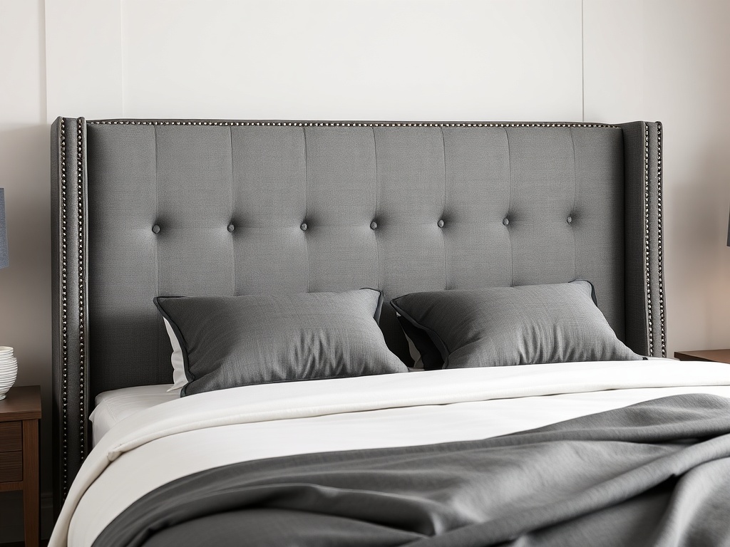 Bed - Modern Upholstered Smoke Gray Nailhead