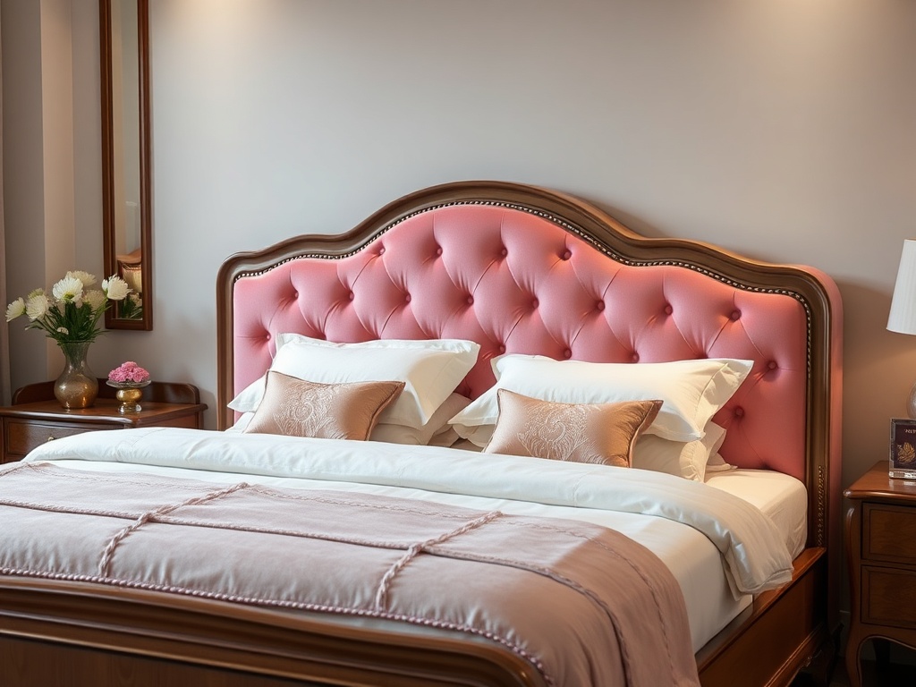 Bed - Premium Upholstered Soft Pink Velvet