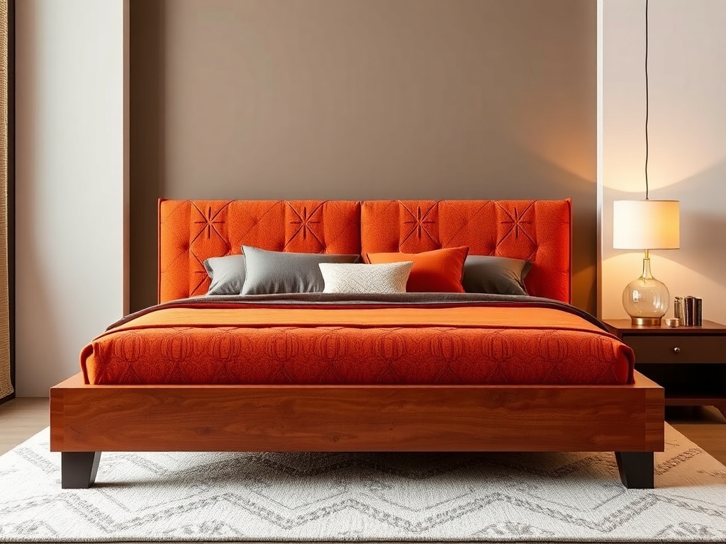 Bed - Contemporary Upholstered Terracotta Orange