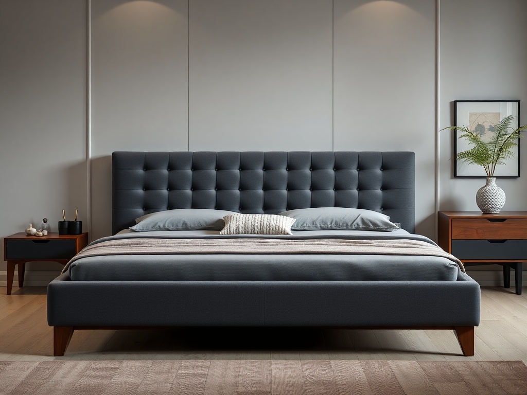 Bed - Premium Upholstered Button Tufted Gray