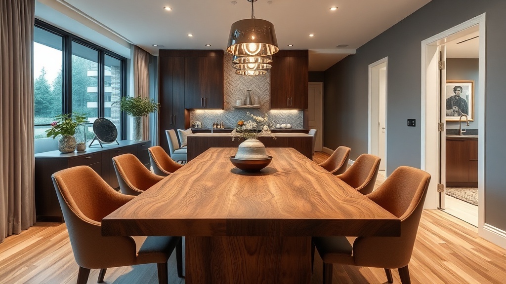Contemporary dining room with custom table
