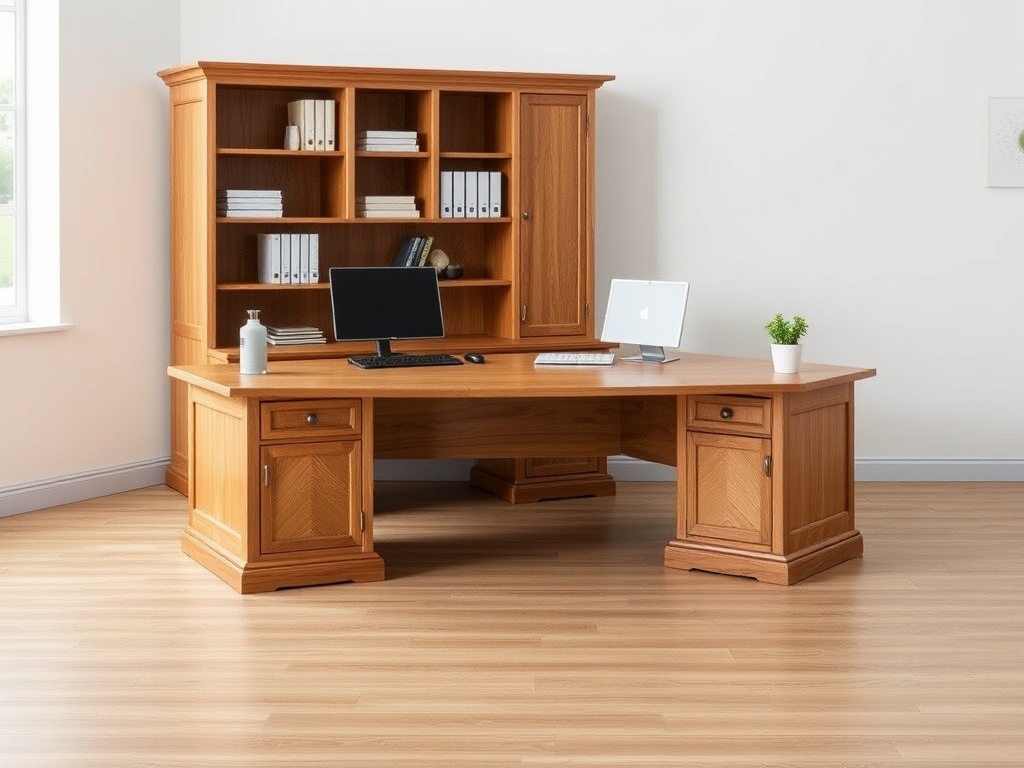 Office Desk - L-Shaped Oak Wood