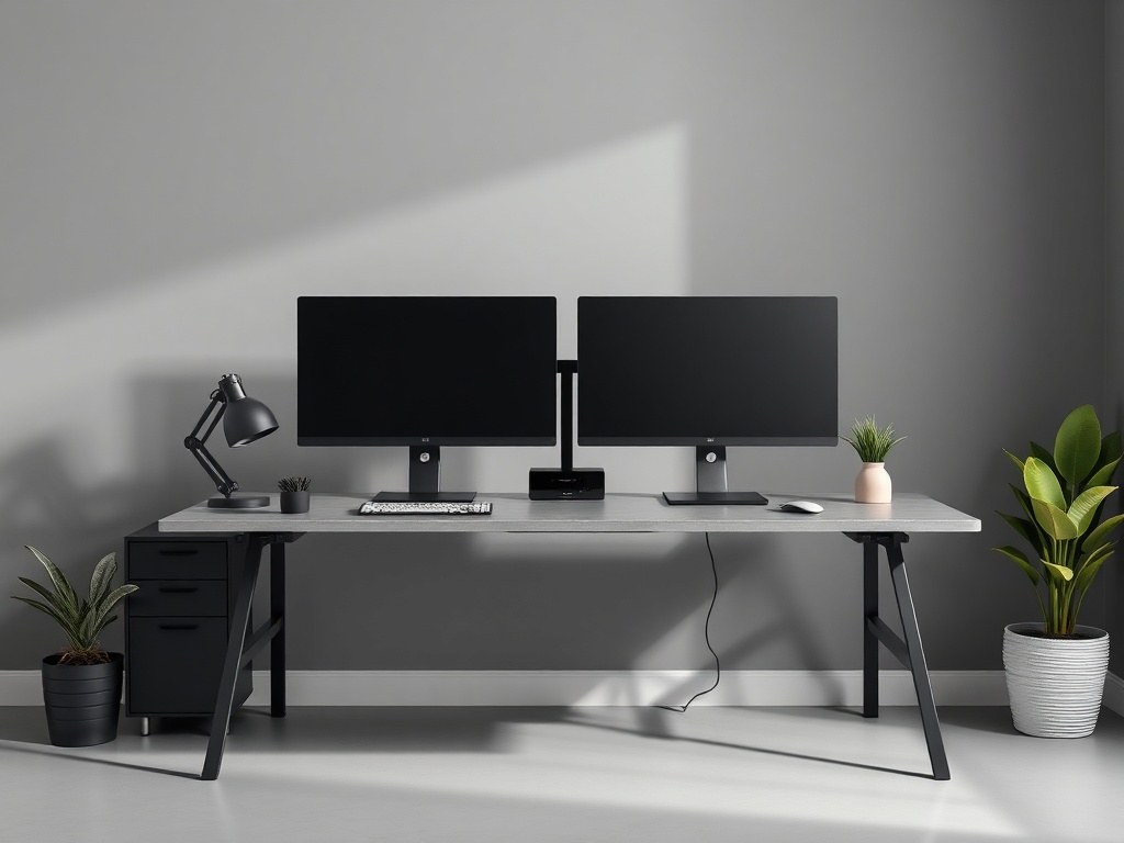Office Workstation - Dual Monitor Gray