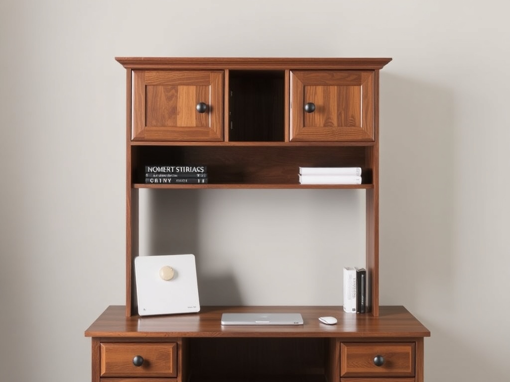 Office Desk - Brown Hutch Overhead