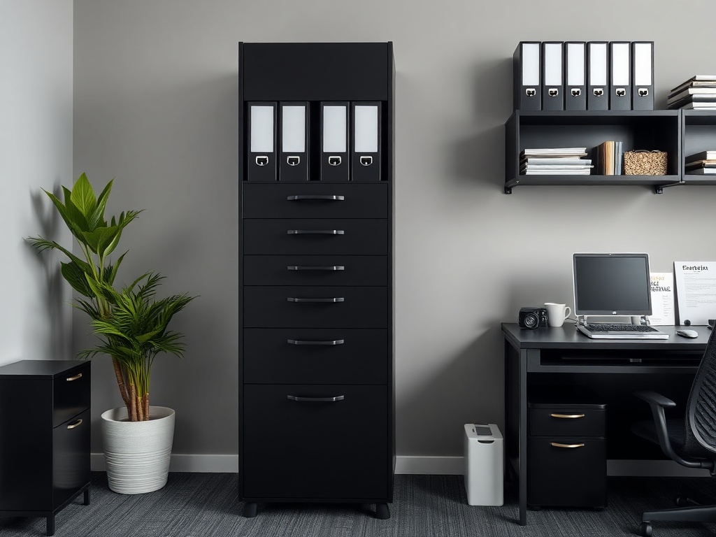 Office Storage Tower - Tall Black
