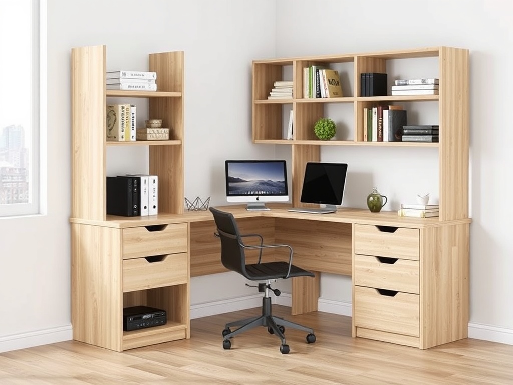 Office Corner Unit - Shelving Desk Oak