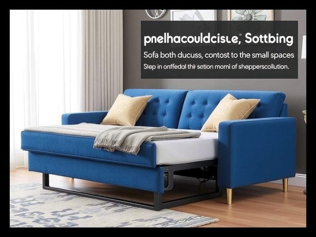 Compact Blue Upholstered Sofa Bed