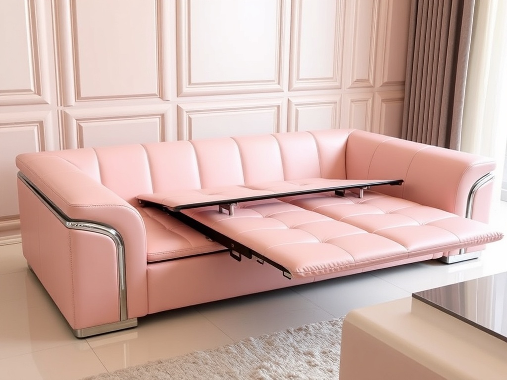 Luxury Blush Pink Leather Sofa Bed