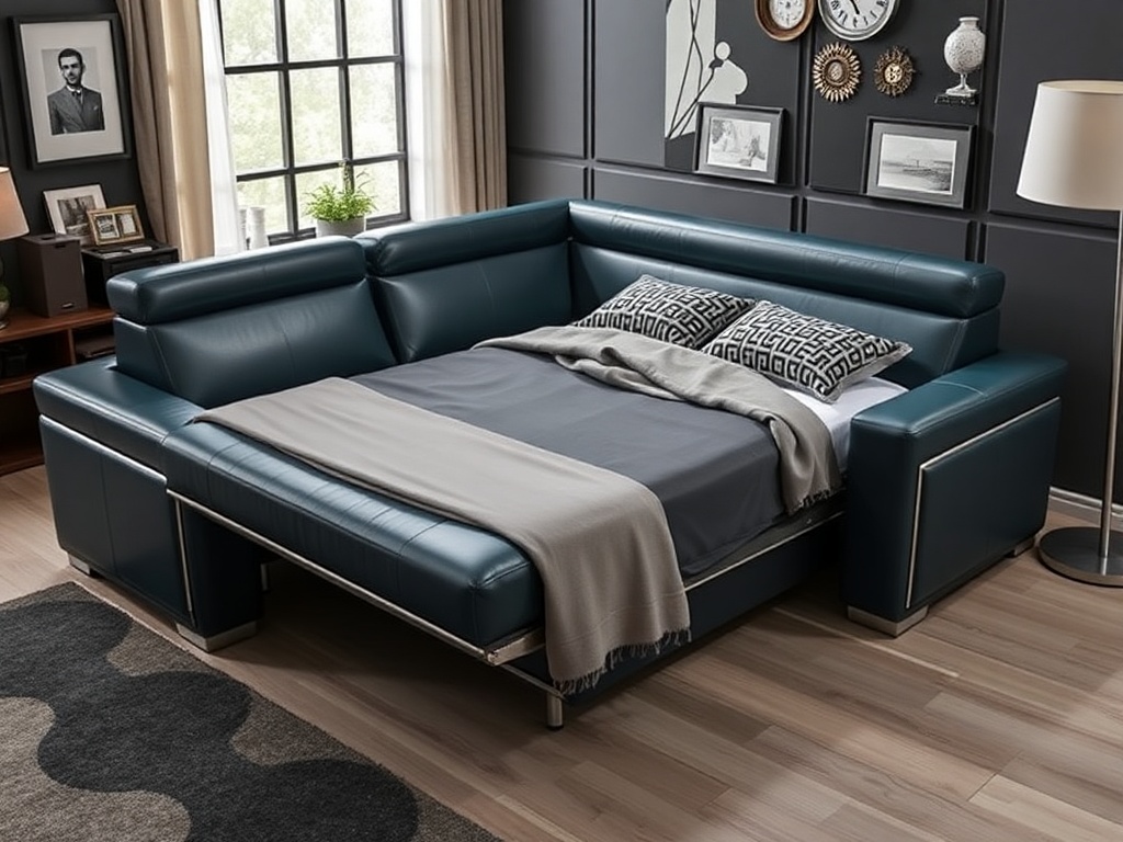 Premium Dark Teal Leather Sofa Bed