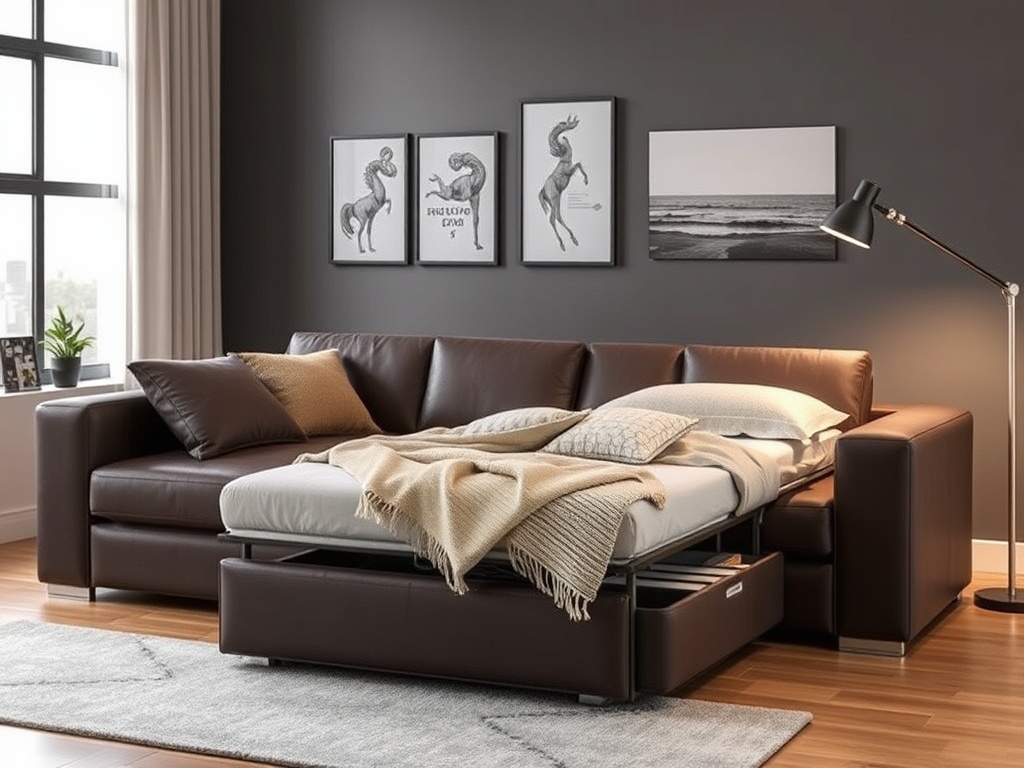 Espresso Brown Sofa Bed with Storage