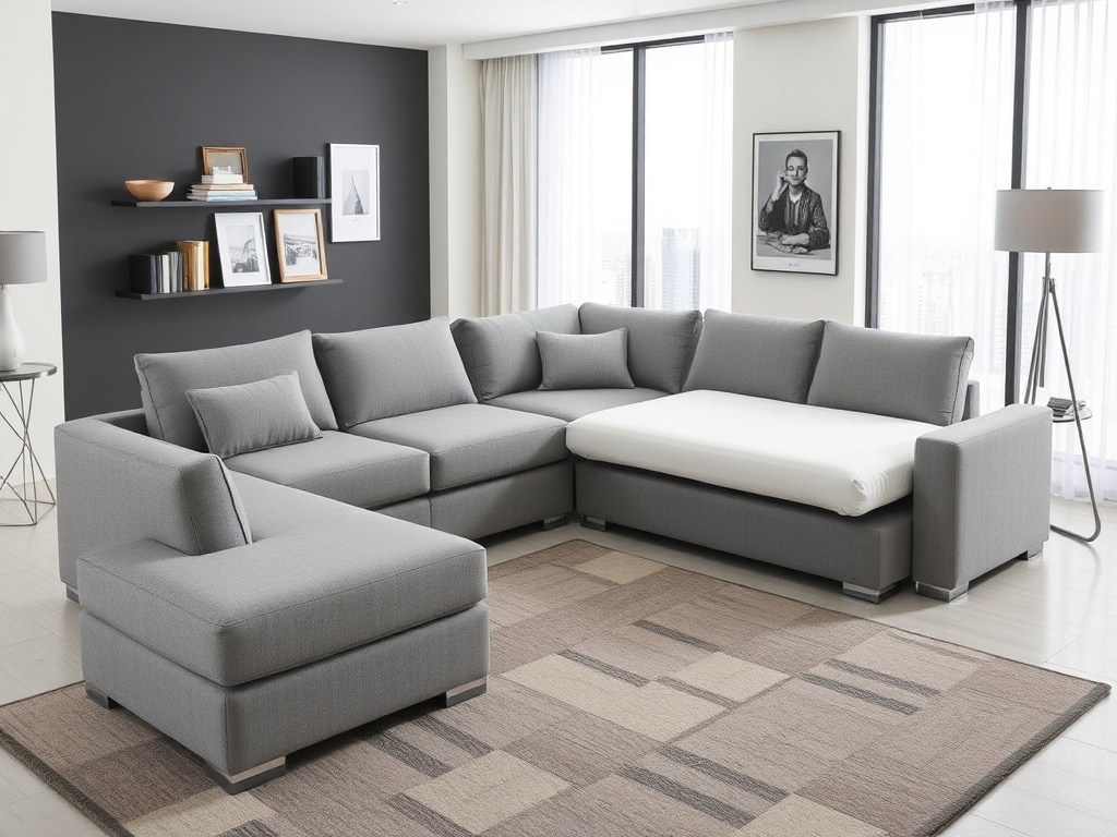 Gray Corner L-Shaped Sofa Bed