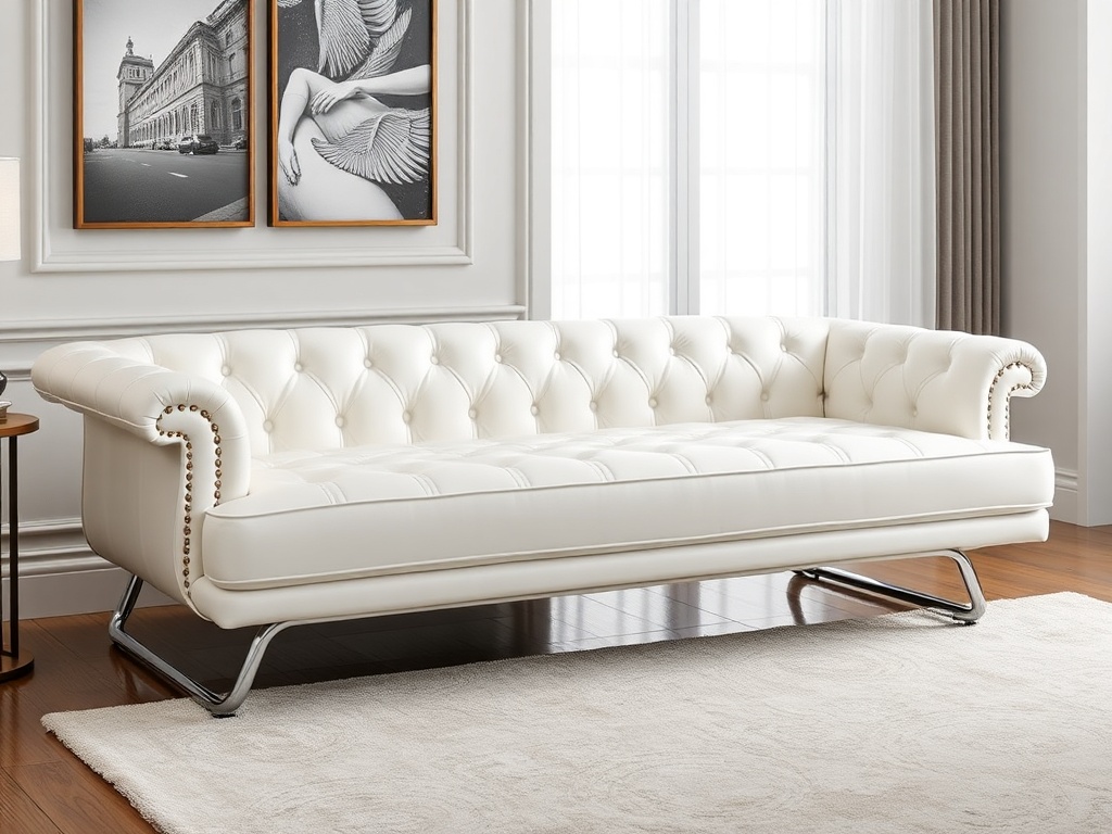 Pearl White Upholstered Sofa Bed