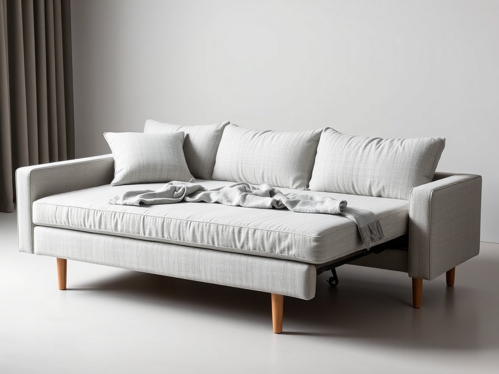 Light Gray Linen Scandinavian Sofa Bed
