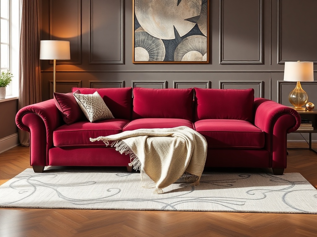 Burgundy Sofa Bed with Curved Arms