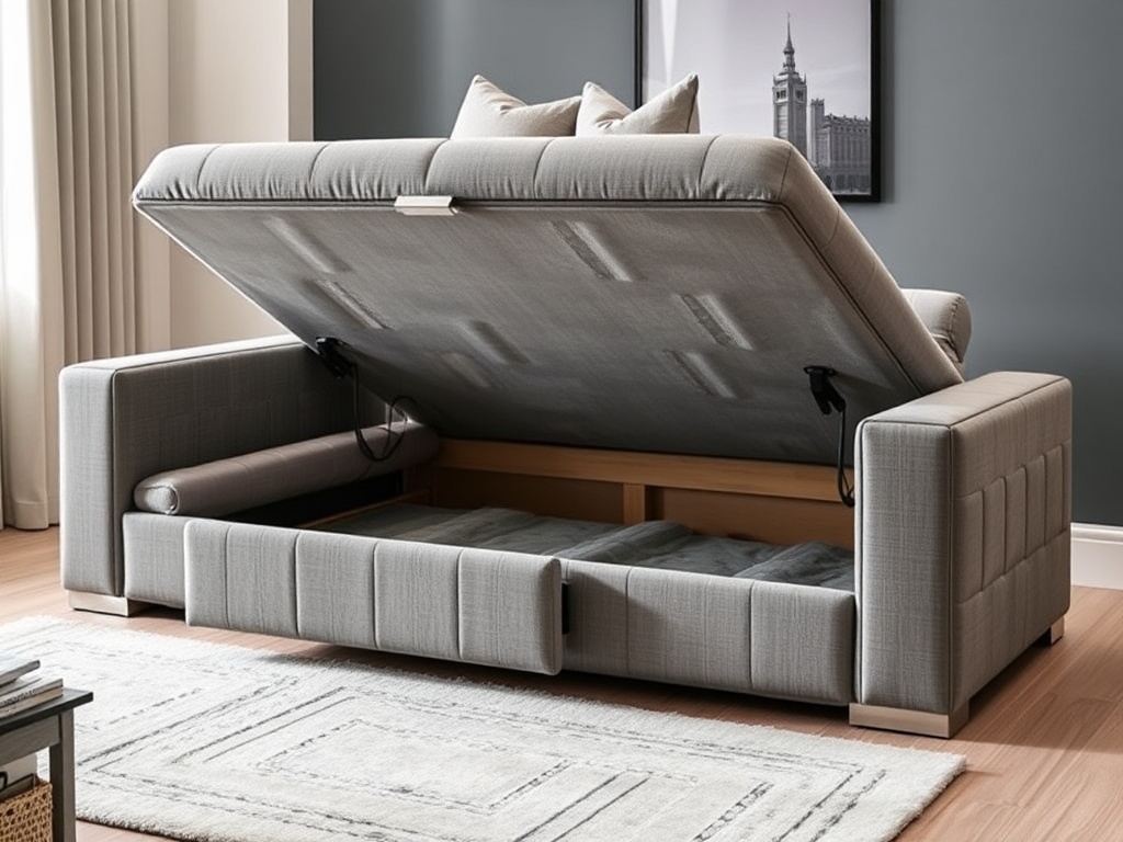 Ash Gray Sofa Bed with Storage