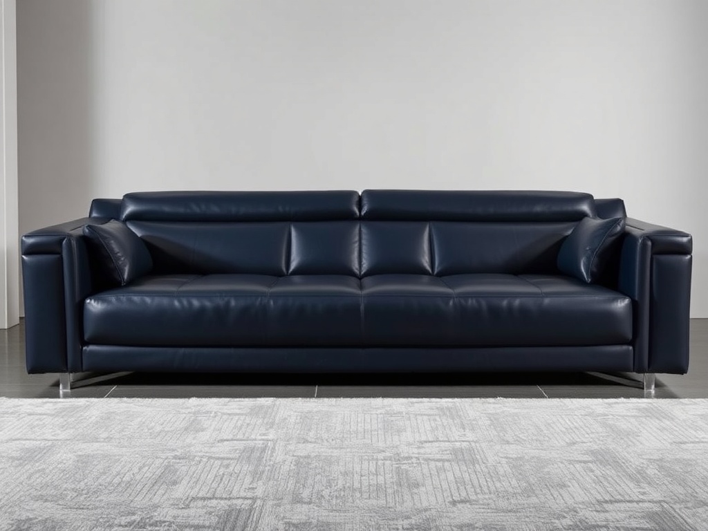 Luxury Midnight Blue Leather Sofa Bed